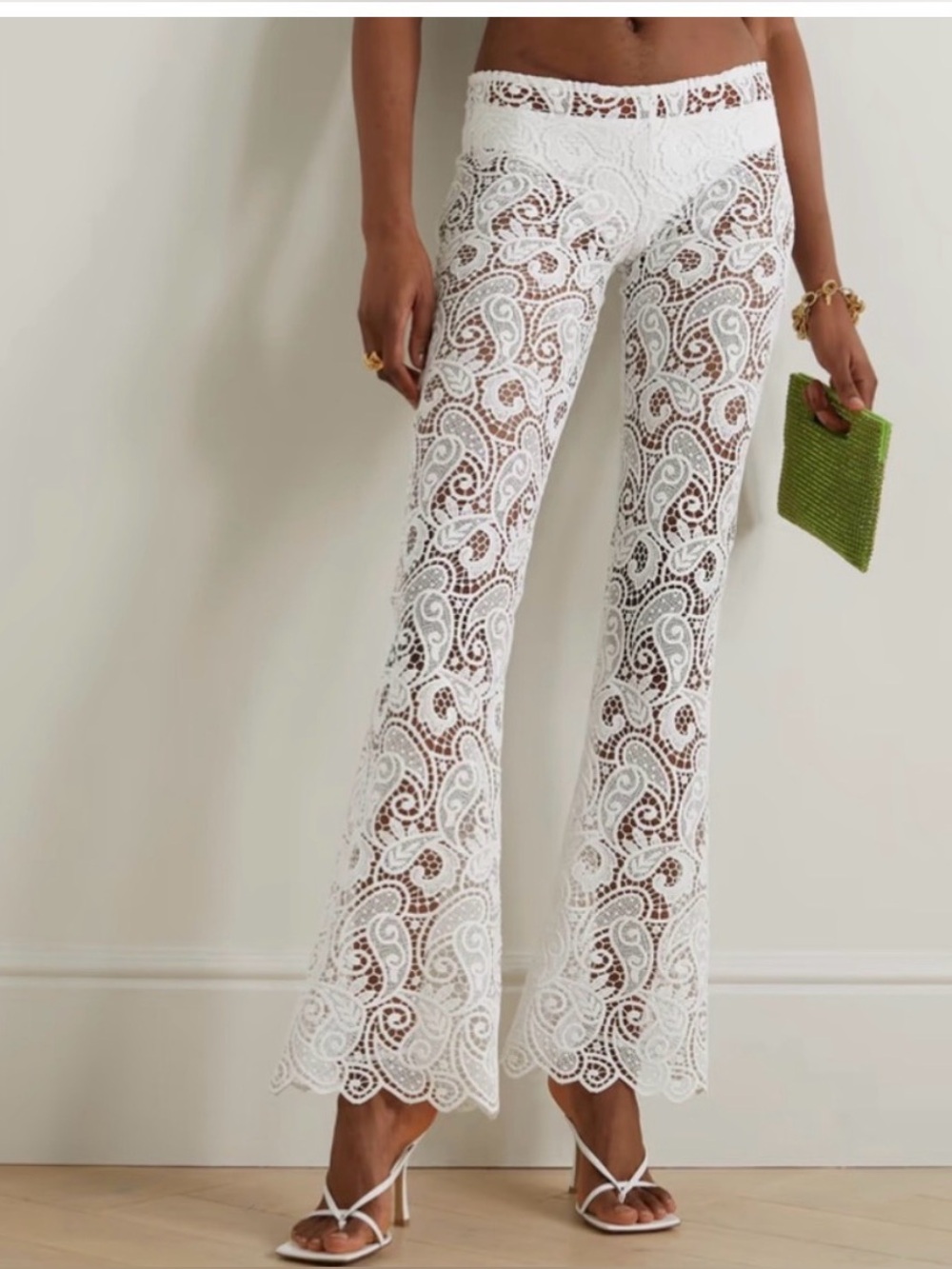 Dodo Bar Or Garix Scalloped Guipure lace flared white pants  Cover up New 4 $465